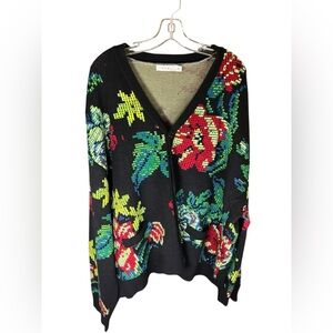 MNML Black Cardigan with Colorful Floral Design